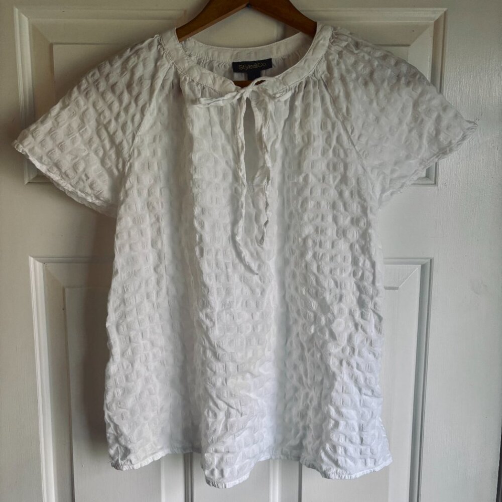 Style & Co Peasant Blouse White W Size S